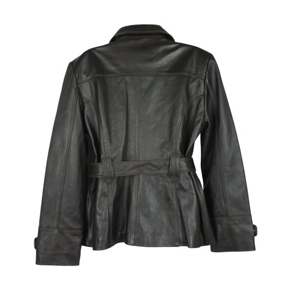 A.N.A. Brown Leather Belted Jacket Women's Size L Retro 70's Y2K Style $290 - Picture 3 of 9